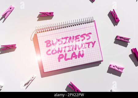 Firma che mostra il piano di continuità aziendale, idea aziendale creazione di sistemi di prevenzione affrontare potenziali minacce Foto Stock