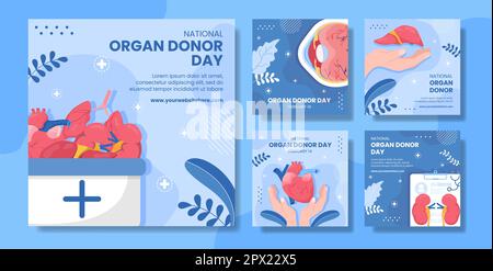 Giornata mondiale della donazione di organi Social Media Post Flat Cartoon modelli disegnati a mano Illustrazione Foto Stock