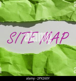 Visualizzazione dei segnali Mappa del sito, concetto Internet progettato per aiutare sia gli utenti che i motori di ricerca a navigare nel sito Foto Stock