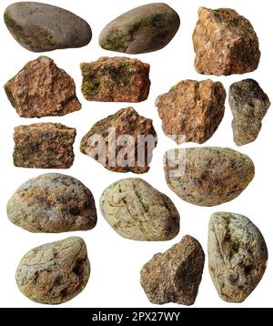 raccolta di diversi tipi di rocce isolate Foto Stock