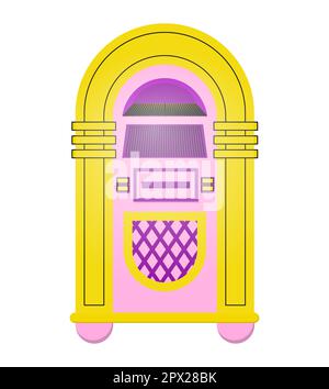Jukebox nello stile degli anni '90s. Macchina per la musica. Macchina musicale. Illustrazione con isolamento vettoriale su sfondo bianco. Foto Stock