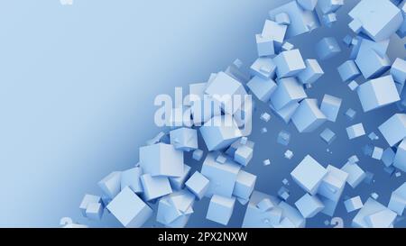 Cubi forme quadrati casuali sfondo blu astratto disegno diagonale geometrica gradiente 3D illustrazione Foto Stock