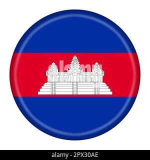 Un'illustrazione del pulsante Cambogia flag 3D con tracciato di ritaglio Foto Stock