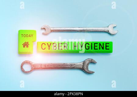 Scrittura di testo Cyber Hygiene, Word scritto sulle misure che gli utenti di computer adottano per migliorare la loro sicurezza informatica Foto Stock