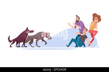 Cane aggressivo. la gente ottiene gli animali arrabbiati e aggressivi spaventati Illustrazione Vettoriale