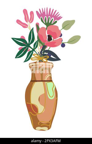 Splendidi fiori in fiore in vaso vettore isolato. Illustrazione Vettoriale