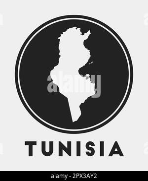 Tunisia icona. Logo rotondo con mappa del paese e titolo. Distintivo Tunisia elegante con mappa. Illustrazione vettoriale. Illustrazione Vettoriale