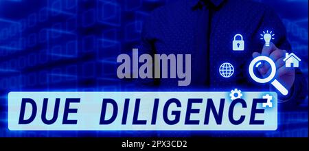 Scrittura visualizzazione del testo due diligence, Panoramica aziendale evitare di danneggiare altre proprietà aziendali per un accordo Foto Stock