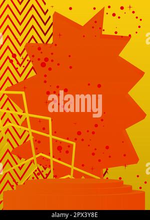 Esposizione astratta del palcoscenico rosso, arancione e giallo. Cilindro mockup piedistallo podio. Visualizzazione realistica del prodotto vettoriale per la presentazione. 3D camere futuristiche Illustrazione Vettoriale