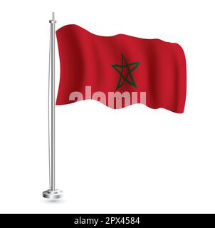 Bandiera marocchina. Isola realistica onda bandiera del Marocco Paese su flagpole. Illustrazione vettoriale. Illustrazione Vettoriale