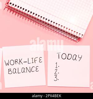 Scrittura che visualizza il testo lavoro l'equilibrio di vita, il tempo di concetto del Internet assegnato per il lavoro e gli aspetti della vita sono uguali Foto Stock