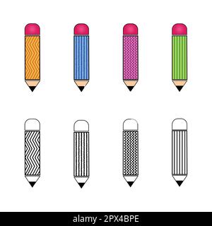 matite colorate e silhouette collezione vettoriale isolato su sfondo bianco Illustrazione Vettoriale