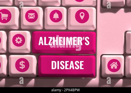 Segno di testo che mostra la malattia di Alzheimer, vetrina aziendale deterioramento mentale avanzato che si verificano in età avanzata Foto Stock