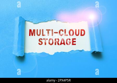 Testo che mostra ispirazione Multi Cloud Storage, foto concettuale uso di più servizi di cloud computing e storage Foto Stock