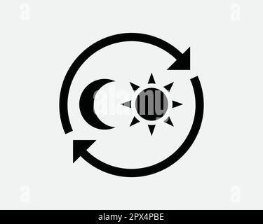 24 ora e 24h 24 ore Round the Clock giorno notte mattina sera 24/7 ventiquattro sette icona in bianco e nero simbolo Vector Artwork clipart illustrazione Illustrazione Vettoriale