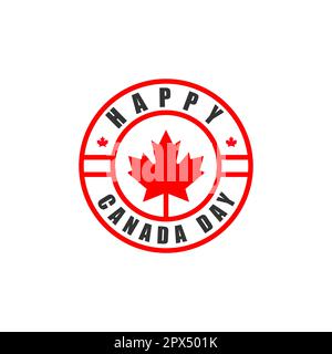 Logo vettoriale con scritte a mano isolate per il Canada Day con realistiche foglie di acero rosso.EPS 10 Illustrazione Vettoriale