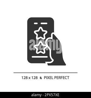 Icona glyph nero perfetto pixel di valutazione mobile Illustrazione Vettoriale