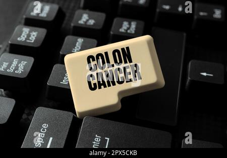 Scrittura a mano testo Colon Cancer, Business vetrina cancro che si forma nei tessuti del grande intestino Foto Stock