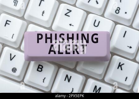 Scrittura a mano di testo Phishing Alert, Word per essere consapevole del tentativo fraudolento di ottenere informazioni riservate Foto Stock