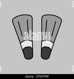 Diving flippers scala di grigi icona isolata vettore. Cartello estivo. Simbolo grafico per siti Web di viaggi e turismo e design, logo, app, interfaccia utente Foto Stock