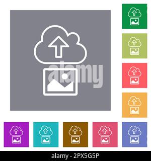 Carica l'immagine sul cloud icone piatte di contorno su sfondi quadrati di colore semplice Illustrazione Vettoriale