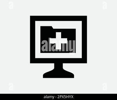 Icona della cartella clinica elettronica. Cartella dei file di informazioni mediche Report schermo computer Firma simbolo Illustrazione grafico Clipart Vector Illustrazione Vettoriale