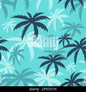Art. Vettoriale modello Palm Tree Modello senza cuciture con foglie tropicali. Design tessile ispirato alla Vice City per la camicia hawaiana. grafica retrò 80s. Illustrazione Vettoriale