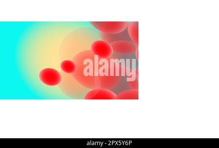 Texture di rosso trasparente astratto volumetrico alla moda magia unica rotonda diverse forme di luce bella aria bolle cosmiche, gocce su un blu Illustrazione Vettoriale