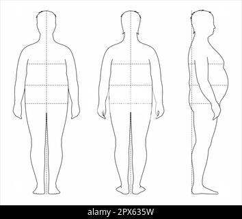 Uomo grasso figura. Anteriore, posteriore, laterale. Illustrazione Vettoriale