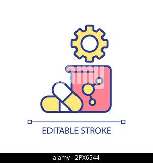 Imposta icona colore RGB sviluppo farmaci Illustrazione Vettoriale