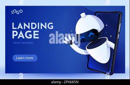 Smartphone con robot. Concetto di chatbot o intelligenza artificiale. Illustrazione vettoriale Illustrazione Vettoriale