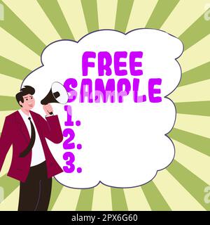 Ispirazione che mostra il campione libero del segno, parte di idea di affari dei prodotti dati ai consumatori nei centri commerciali di shopping Foto Stock