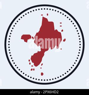 Francobollo rotondo Sark. Logo rotondo con mappa dell'isola e titolo. Elegante distintivo minimal Sark con mappa. Illustrazione vettoriale. Illustrazione Vettoriale