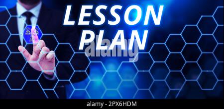 Cartello che mostra il piano della lezione, il concetto aziendale Descrizione dettagliata del corso di istruzione da parte dell'insegnante Foto Stock
