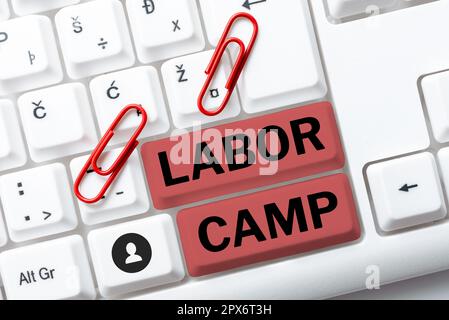 Didascalia concettuale Labor Camp, concetto che significa una colonia penale in cui viene eseguito il lavoro forzato Foto Stock