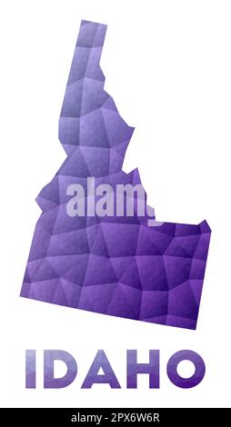Mappa dell'Idaho. Illustrazione in basso poli dello stato degli Stati Uniti. Design geometrico viola. Illustrazione del vettore poligonale. Illustrazione Vettoriale