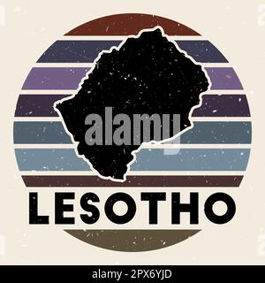 Logo del Lesotho. Firma con la mappa del paese e strisce colorate, illustrazione vettoriale. Illustrazione Vettoriale