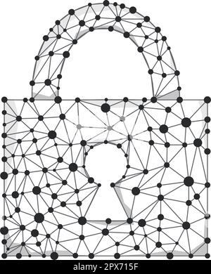 Blocca illustrazione vettoriale del concetto di sicurezza informatica wireframe. Illustrazione Vettoriale