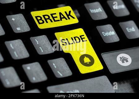 Scrittura visualizzazione testo interruzione diapositiva, Word per una buona diapositiva di copertina per ogni sezione della presentazione Foto Stock