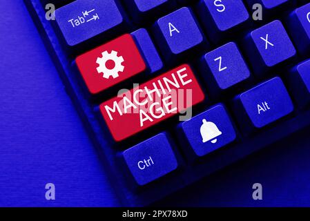 Didascalia di testo Presentazione di Machine Age, concetto di Internet periodo di sviluppo di nuove tecnologie e processi industriali Foto Stock