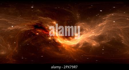 Visualizzazione panoramica a 360 gradi di Mappa HDRI 360 dell'ambiente di realtà virtuale. Proiezione equirettangolare spaziale, panorama sferico. Nebulosa spaziale con stelle. illustrazione 3d