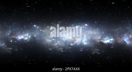 Visualizzazione panoramica a 360 gradi di Mappa HDRI 360 dell'ambiente di realtà virtuale. Proiezione equirettangolare spaziale, panorama sferico. Nebulosa spaziale con stelle. illustrazione 3d