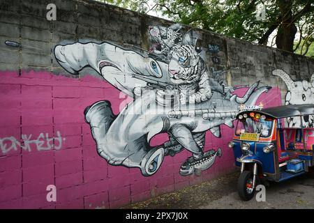 Charoen Krung 32 Street Art Bangkok, Thailandia. Foto Stock