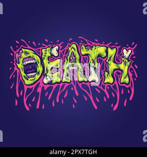 Carattere tipografico della parola di morte con illustrazioni della lettera del mostro fuso vettore per il vostro marchio di lavoro, t-shirt della merce, adesivi e disegni dell'etichetta, poster, saluto Illustrazione Vettoriale