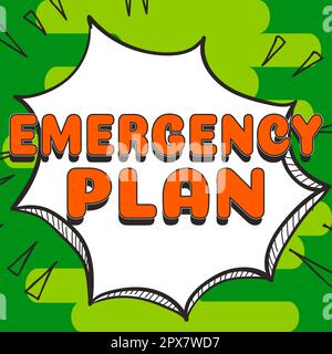 Firma a mano piano di emergenza, le procedure di vetrina aziendale per la risposta alle emergenze principali essere preparati Foto Stock