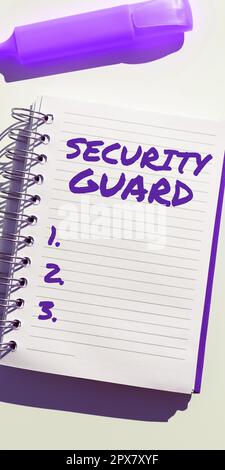 Testo che mostra Inspiration Security Guard, Word per gli strumenti utilizzati per gestire più applicazioni di sicurezza Foto Stock