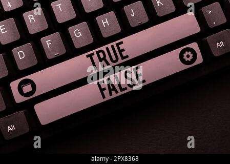 Didascalia di testo che presenta True False, Business Concept un test costituito da una serie di affermazioni da contrassegnare Foto Stock