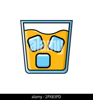 Bevanda alcolica gustosa e succosa da cocktail in bicchiere con whisky con icona ghiaccio su sfondo bianco. Illustrazione vettoriale. Illustrazione Vettoriale