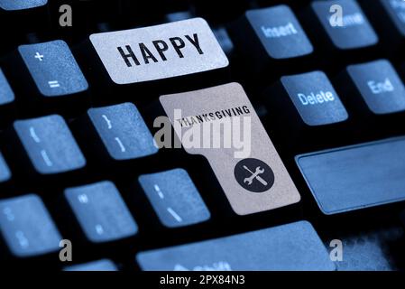 Visualizzazione concettuale Happy Thanksgiving, Internet Concept Harvest Festival festa nazionale celebrata nel mese di novembre Foto Stock