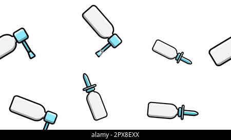 Modello senza cuciture texture infinita di spray nasali bianchi medicinali farmaceutici per naso su sfondo bianco. Illustrazione vettoriale. Illustrazione Vettoriale